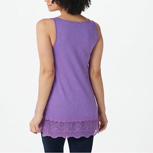 LOGO Layers by Lori Goldstein Cotton Slub Lace Hem Tank - Picture 3 of 5